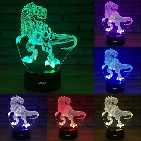 LONGXU Dinosaur Toys 3D Night Light for Boys with Timer Remote & Smart Touch 7 Colors Changing Dimmable TRex Toy 1 2 3 4 5 6 7 8 9 10 Year Old Boy Gifts (Dinosaur)