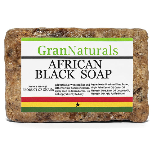GranNaturals African Black Soap – 8 oz Natural Skincare Bar, Rejuvenating Face, Skin, Body Wash - May Help Remove Dark Spots, Hyperpigmentation, Blemishes, Wrinkles, Fine Lines - Made in Ghana