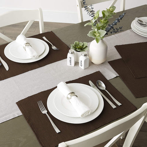 DII 100% Cotton Basic Ribbed Placemat Set, Dark Brown, 13x19, 6 Piece