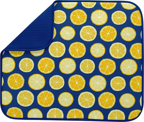 S&T INC. Absorbent, Reversible Microfiber Dish Drying Mat for Kitchen, 16 Inch x 18 Inch, Lemons