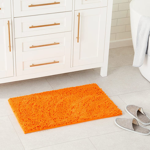 Orange Bath Rugs Bathroom Mats and Rugs Non Slip Ultra Soft Chenille Rug/Bathmat/Toilet Mat/Toilet Rug/Shower Rug Washable Rug Super Absorbent Throw Rug 19.7 x 31.5 Inch