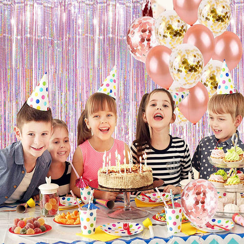 BRAVESHINE 2 Pack 3.2 ft x 8.2 ft Tinsel Foil Fringe Curtains Metallic Photo Booth Backdrops Party Supplies for Birthday Wedding Christmas Bridal Shower Bachelorette Holiday Decorations - Light Pink