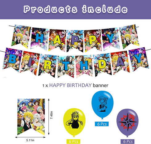 Seven Deadly Sins Birthday Party Decorations,Anime Manga Themed Party Supplies set for Boys Girls with Happy Birthday Banner,Cake Topper,Cupcake Toppers,Balloons,Stickers