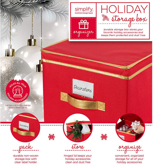 Simplify, Garage and Attic Collapsible Holiday Jumbo Box, Good for Seasonal Storage Christmas, Easter, Fourth of July, Fall & Spring, Red