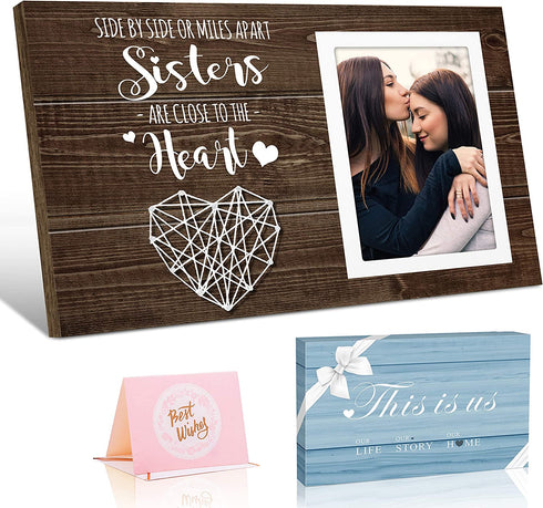 Tuobsm Sister Gifts from Sister-Side by Side Or Miles Apart Sisters are Close to The Heart - Birthday Gifts for Sister Picture Frame, 4X6 Photo