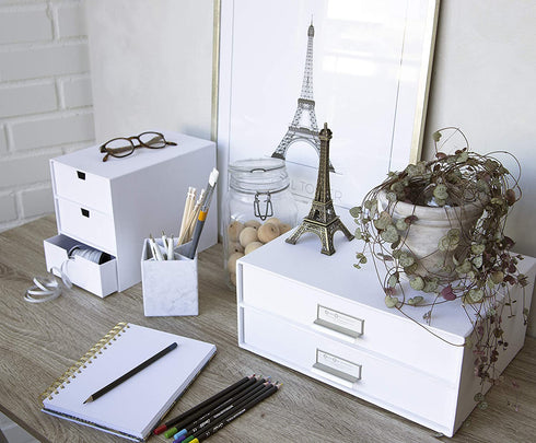 Bigso Ingrid 3-Drawer Fiberboard Desk Organizer, 8.1 x 6.3 x 9.9 in, White, Paper