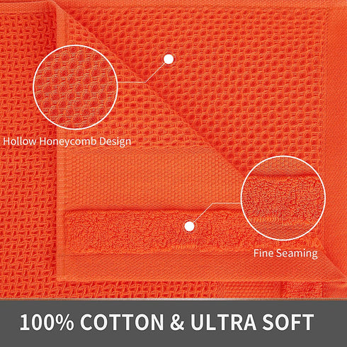 Kitinjoy 100% Cotton Waffle Weave Kitchen Towels, 13 x 28 Inches, Super Soft and Absorbent Dish Towels for Drying Dishes, 4-Pack, Orange