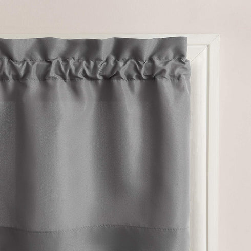 No. 918 Martine Microfiber Semi-Sheer Rod Pocket Kitchen Curtain Valance and Tiers Set, 54 in x 24 in (3 Piece), Gray