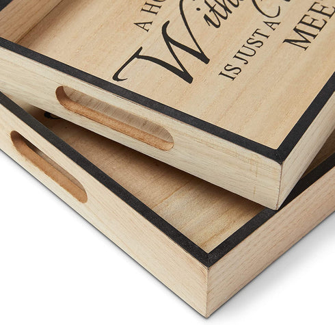 A Rated Trading Bamboo Serving Tray Set - 2 Pieces - Coffee Table Tray - Ottoman Tray - A Home Party Without Cake is just a Meeting Breakfast in Bed