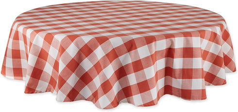 DII Buffalo Check Collection, Classic Farmhouse Tablecloth, Tablecloth, 70" Round, Vintage Red