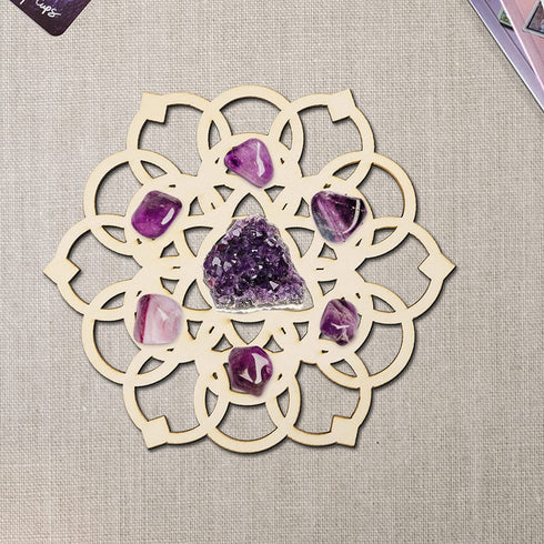 Mornajina Set of 4 Wood Crystal Grid Board Wall Art, Wood Wall Sculpture Art Hanging Home Decoration