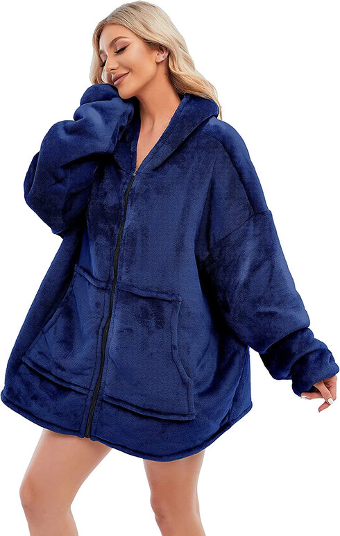 Sviwdsk Weighted Blanket Sweatshirt for Women and Men,Warm Comfy Zip Up Blanket Hoodie Coat,Thick Flannel Fuzzy Blanket with Sleeves and Giant Pocket,32x32,Navy, Kids