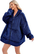 Sviwdsk Weighted Blanket Sweatshirt for Women and Men,Warm Comfy Zip Up Blanket Hoodie Coat,Thick Flannel Fuzzy Blanket with Sleeves and Giant Pocket,32x32,Navy, Kids
