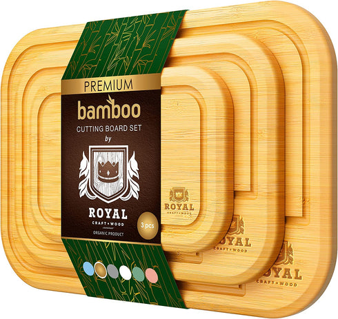 Wood Cutting Boards for Kitchen - Bamboo Cutting Board Set, Chopping Board Set - Wood Cutting Board Set - Wooden Cutting Board Set, Bamboo Cutting Boards for Kitchen (Natural)