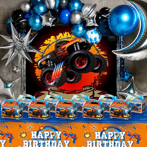 24 Pieces Monster Truck Favor Bags Paper Party Bags Treat Monster Jam Party Supplies Favor Box for Holiday Birthday Theme Parties Goodie Candy Cookies, 2 Styles, 7.09 x 7.09 Inches in Expanded State