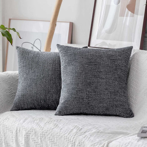 Home Brilliant Square Throw Pillows Cover Supersoft Chenille Velvet Plush Stripes Cushion Covers Decorative, 2 Packs, 18x18 inches (45cm), Dark Grey