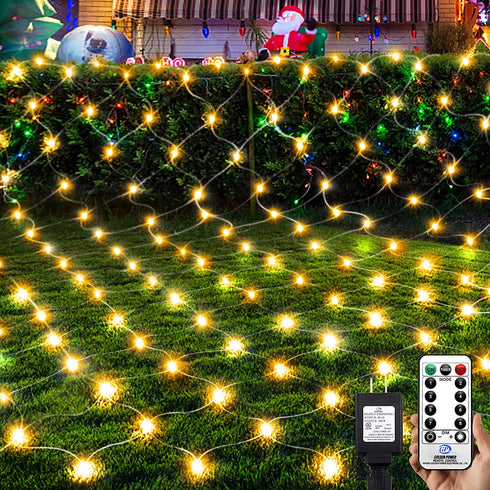 9.8ft x 6.6ft Christmas Net Lights,200 LED Mesh String Lights with Remote,8 Modes Connectable Net String Christmas Lights for Garden, Bushes, Wedding, Xmas Tree Decorations(Warm White)
