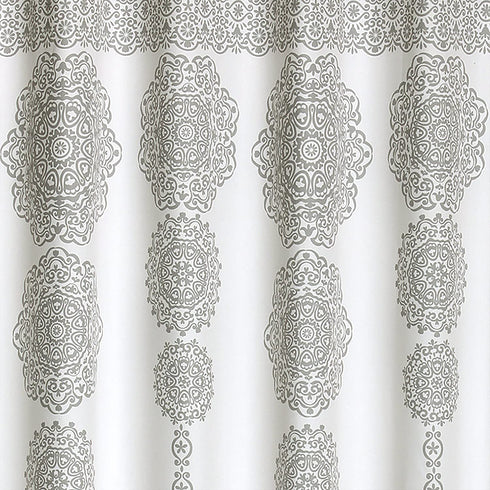 Lush Decor, Gray Stripe Medallion Shower Curtain-Fabric Mandala Bohemian Damask Print Design, x 72?, Blue, 72" x 72"