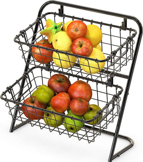 SimpleHouseware 2-Tier Rigid Wire Market Basket Stand, Black