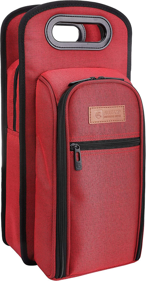 ALLCAMP Insulated Wine Tote Bag and Wine Travel Bag with handle,Great Gift for Wine Lover,Red