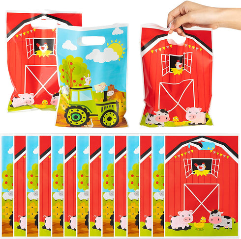 A1diee 60Pcs Farm Animals Party Favor Goodie Treat Bags Cow Chick Barnyard Animals Themed Snack Candy Plastic Bag for Birthday Party Decorations Supplies Farmhouse Gift Bags for Girls Kids Baby Shower