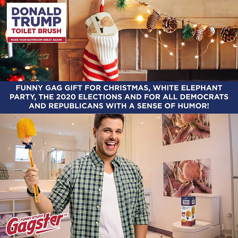 Donald Trump Toilet Brush and Trump Toilet Paper Roll Bundle - Funny Political Gag Gift Toilet Bowl Cleaner Scrubber with 3-Ply Bathroom Tissue Paper - Hilarious Trump Hair Unique Gift Idea