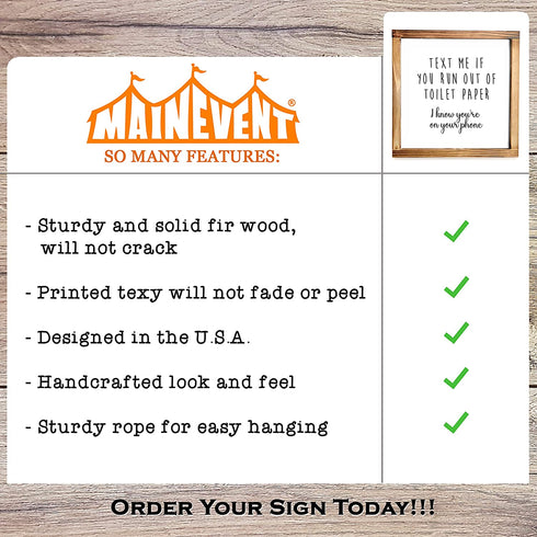 Text Me if You Run Out of Toilet Paper Sign - Funny Farmhouse Decor Sign, Cute Guest Bathroom Decor Wall Art, Rustic Home Decor, Modern Farmhouse Sign for Bathroom Wall with Funny Quotes 12x12 Inch