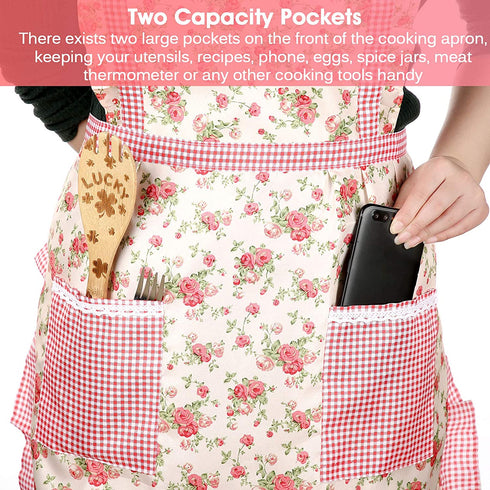 3 Pieces Kitchen Floral Aprons Soft Flower Aprons Women Chef Aprons Adjustable Cooking Aprons with Pockets for Kitchen Cooking Baking Gardening Household Cleaning Supplies, 3 Colors