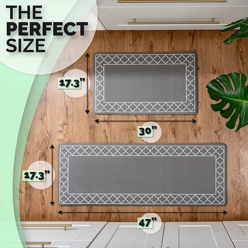 KitchenLit Kitchen Mat (2 PCS), Cushioned Anti Fatigue Kitchen Rug, Stainproof Kitchen Rugs and Mats Non Skid Washable, Memory Foam Kitchen Rug Set, Heavy Duty Black Rugs for Kitchen, Office (Edge)