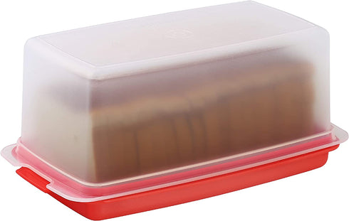 Bread Box -Dual Use Bread Holder/Airtight Plastic Food Storage Container for Dry or Fresh Foods -2 in 1 Bread Bin- Loaf Cake Keeper/Baked Goods -Keeps Bread Fresh- Red and Clear Cover - Signoraware (Red)