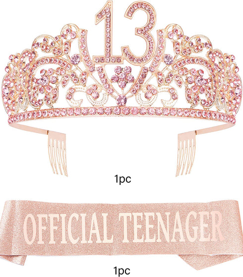 13th Birthday Gifts for Girls, 13th Birthday Tiara and Sash, 13th Birthday Decorations for Girl, 13th Birthday Crown and Sash for Girl, 13 Sash for Girl, 13 Tiaras and Crowns for Girls