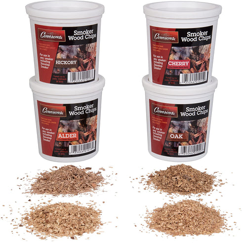 Oak, Cherry, Hickory, and Alder Wood Smoking Chips- 4 Pints - Wood Smoker Shavings Value Pack- Resealable Pints of Extra Fine Cut Sawdust - Perfect for Smoking Guns, Smokers, Smoke Boxes (0.473176 L)