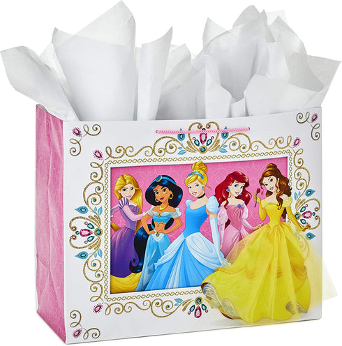 Hallmark 10" Large Disney Princess Gift Bag with Tissue Paper (Cinderella, Ariel, Jasmine, Rapunzel, Belle) for Birthdays and More