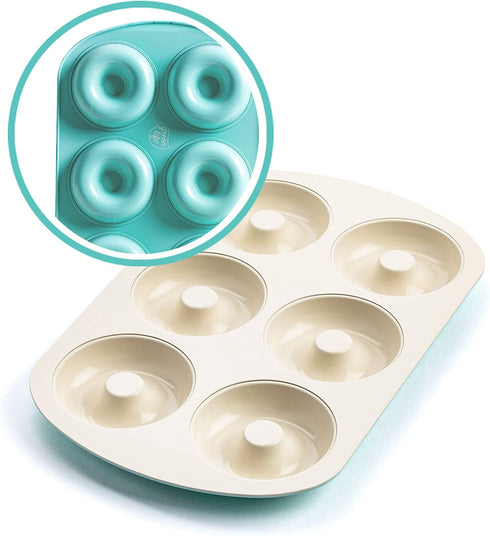 GreenLife Bakeware Healthy Ceramic Nonstick, 6 Cavity Donut and Bagel Pan Baking Mold, PFAS-Free, Turquoise
