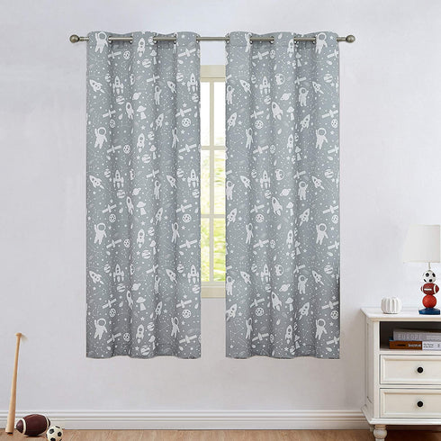 Central Park Gray Kids Curtains Light Filtering Soft Microfiber Window Panels for Boys and Girls Nursery Bedroom Space Planet Theme with Grommets Window Treatment Drapes, 42 x 54 Inch, Set of 2 Panels
