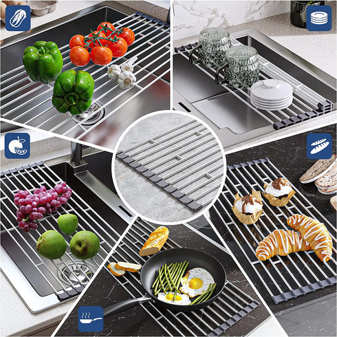 BREEKET Roll Up Dish Drying Rack, Over The Sink Multipurpose Dish Drying Rack, Foldable Kitchen Rolling Dish Drainer for for Kitchen Sink Counter (20.5" x 10.2")