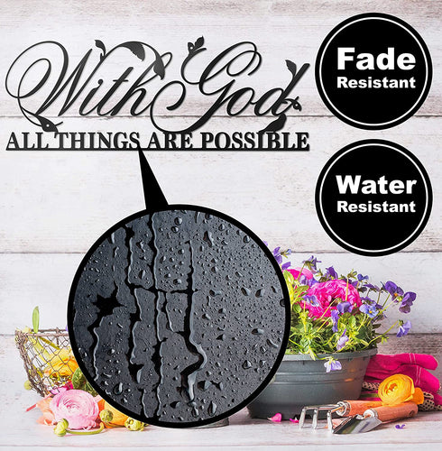 ViveGate With God All Things Are Possible Sign Metal Wall Decor, 18"X6" Inch Religious Scripture Black Christian Bible Verses Everthing Is Possible with God Bibical Wall Hanging Decoration