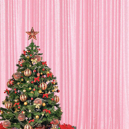 2—8FT-2PCS Pink Sequin Backdrop Curtains Panels, Photography Backdrop Glitter Curtains Fabric Background for Christmas Wedding Party Decor