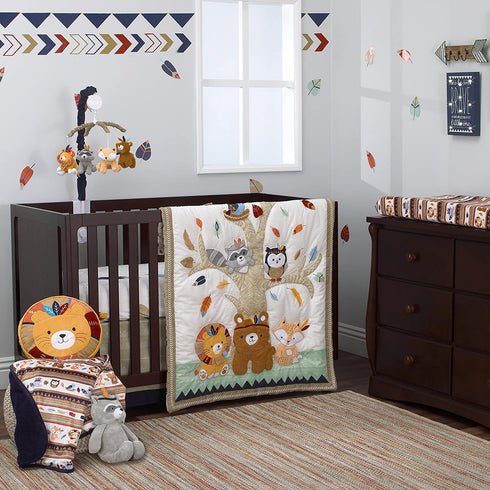 NoJo Aztec Forest Super Soft Changing Pad Cover, Navy, Tan, Orange, Light Blue