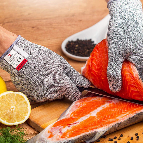 NoCry Cut Resistant Gloves - Ambidextrous, Food Grade, High Performance Level 5 Protection. Size Medium, Complimentary Ebook Included