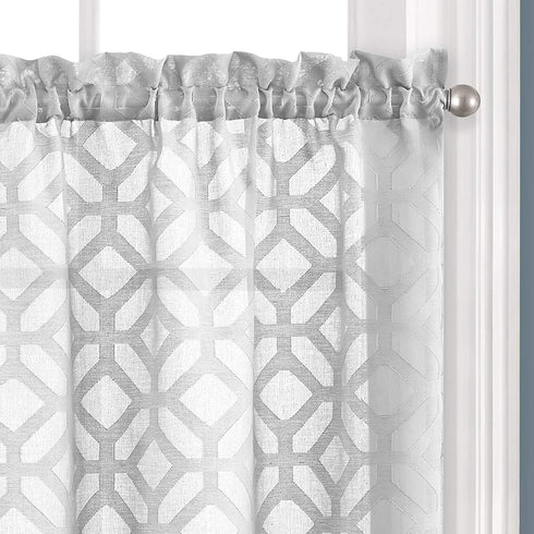 Vue Trellis Clip Small Panel Tiers Privacy Window Treatment Pair Bathroom, Living Room, 52 in x 24 in, Grey