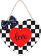 CYNOSA Valentines Day Door Sign Front Door Decorations Black and White Buffalo Plaid Heart Love Hanging Sign Printed Wooden Door Hanger Wreath Outdoor Wall Decor
