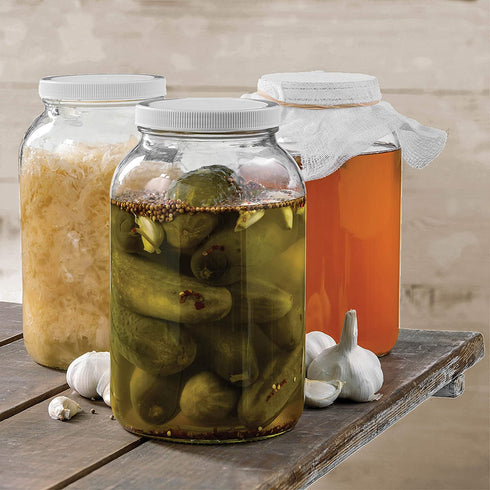Paksh Novelty 1-Gallon Glass Jar Wide Mouth with Airtight Plastic Lid - USDA Approved BPA-Free Dishwasher Safe Large Mason Jar for Fermenting, Kombucha, Kefir, Storing and Canning Uses, Clear (2 Pack)