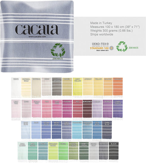 Cacala Turkish Beach Bath Towels Extra Large Blanket Peshtemal Highly Absorbent Quick and Easy Dry Soft and Comfortable for Shower, Spa, Pool, Gym and Yoga 100% Cotton Pure Series, 37" x 70"