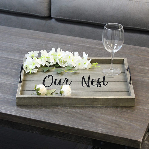 Elegant Designs HG2000-RGO Wood w-Handles Decorative Serving Tray, 15.5" x 12", Rustic Gray Our Nest