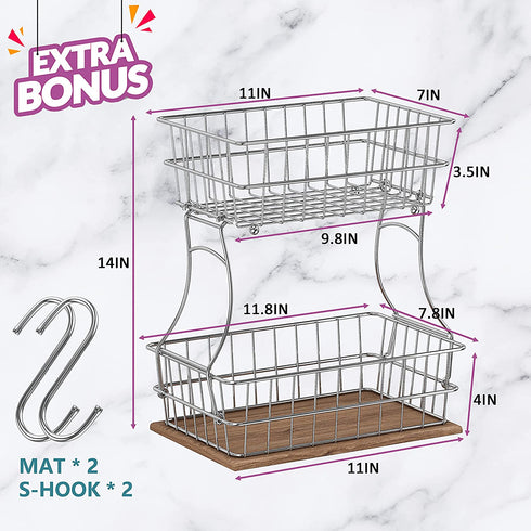 Jozsi 2 Tier Fruit Basket,Detachable Metal Fruit Bowl Bread Basket,Counter Organizer Fruit Holder Storage Stand with Screws Free For Kitchen Bathroom