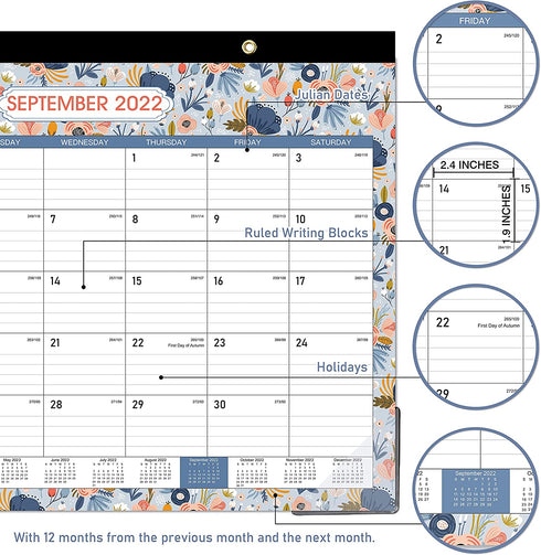 2022 Calendar - 2022 Desk Calendar, January 2022 - December 2022, 22" x 17", Desk / Wall Monthly Calendar, Desk Calendar 2022, Large Ruled Blocks with Julian Date for Planning and Organizing