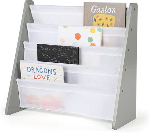 Humble Crew, Grey/White Kids Book Rack Storage Bookshelf, 4 Tiers