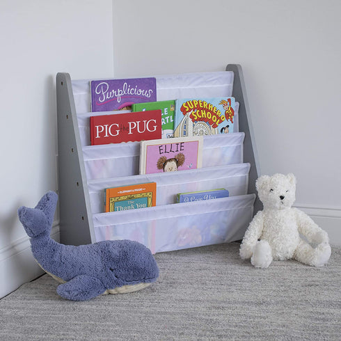 Humble Crew, Grey/White Kids Book Rack Storage Bookshelf, 4 Tiers