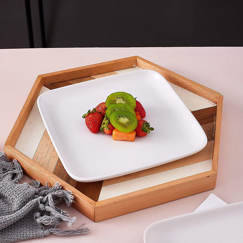 Bruntmor 8-Inch Set of 4, Heavy Duty Ceramic Dinner Plates, Elegant Matte Square Serving Plates for Dessert, Classic Serving Plate for Steak, Pasta and Salad, Dinner Plates, White